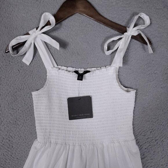 NWT 🤍Andrew Marc New York Dress Women's Medium White Eyelet Tie-Shoulder - Picture 3 of 15